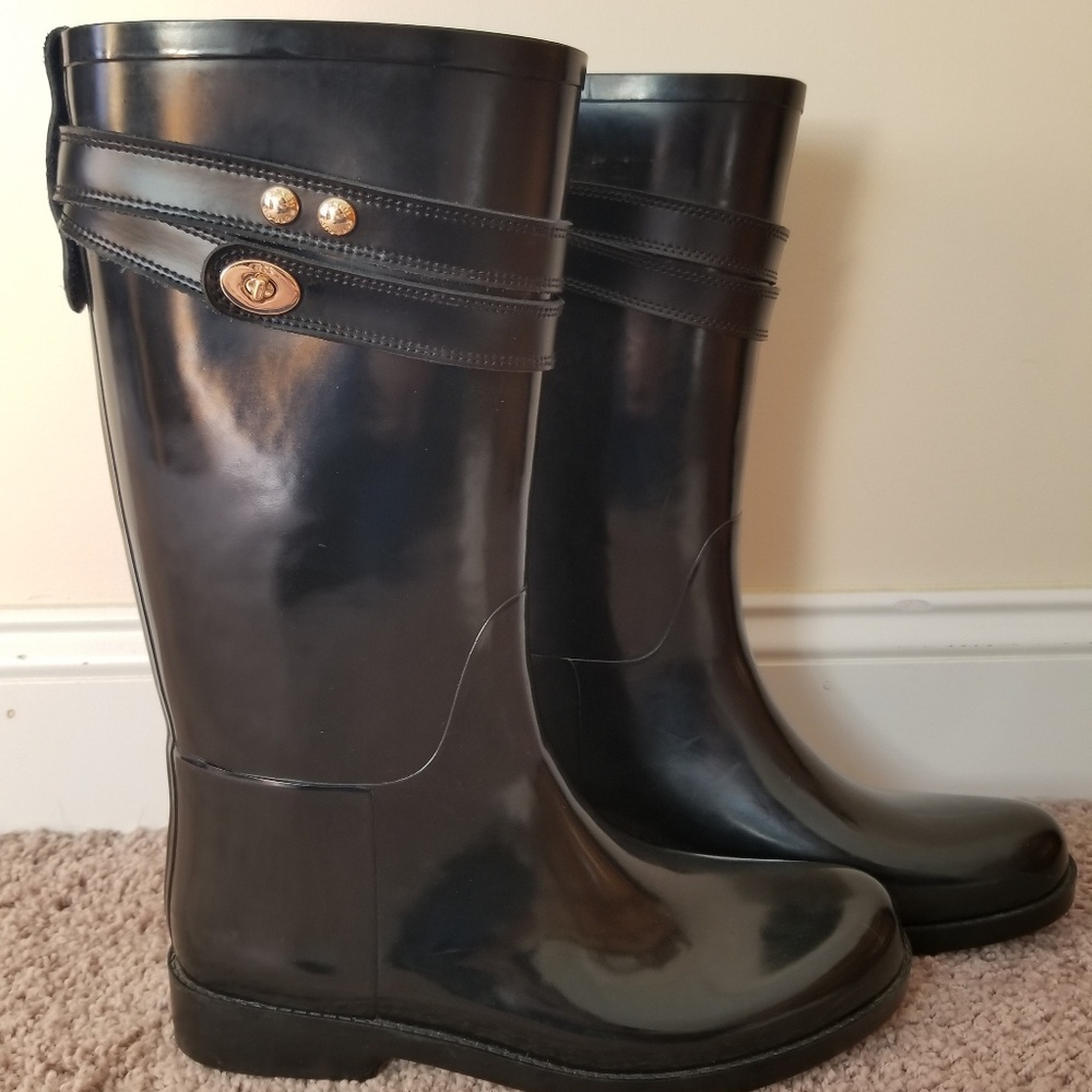 Coach TALIA Black Rubber Harness Tall Rain Boots